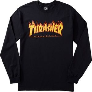 🔥Authentic Thrasher Flame Black Long Sleeve T